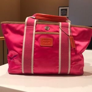 Coach Pink Nylon Bag w/Leather and Canvas Trim